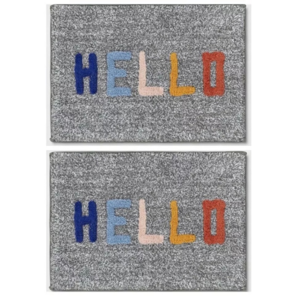 2Pk Room Essentials 24"x17" Gray Tufted Hello Bath Rug NWT